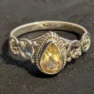 Elegant 925 Sterling Silver Genuine Citrine Ring Size 7
